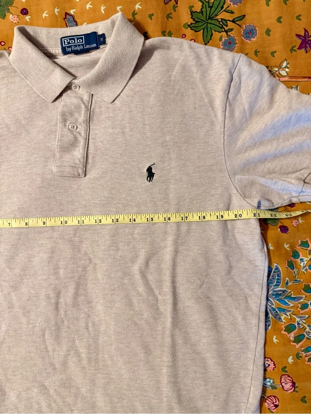 Ralph Lauren Men's Beige Polo Shirt with Navy Pony